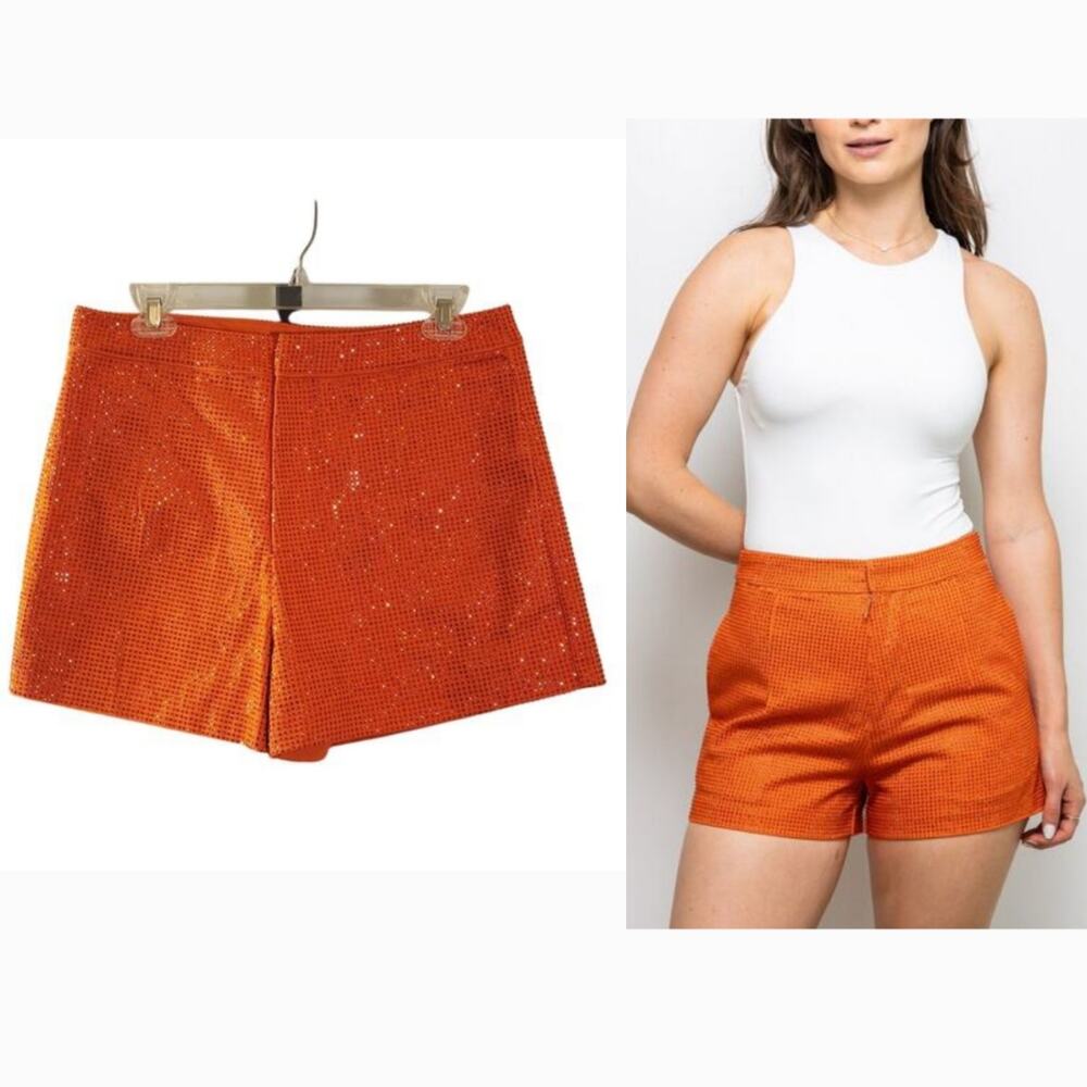 SPARKLE CITY NWT Dazzle In Denim Shorts in Orange, Size Large